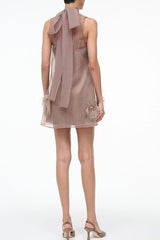 Playful Charm Sheer Chiffon Embellished Feather Back Bow H-line Mini Dress