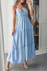 Solid Color Halterneck Tie Casual Holiday Style Maxi Dress