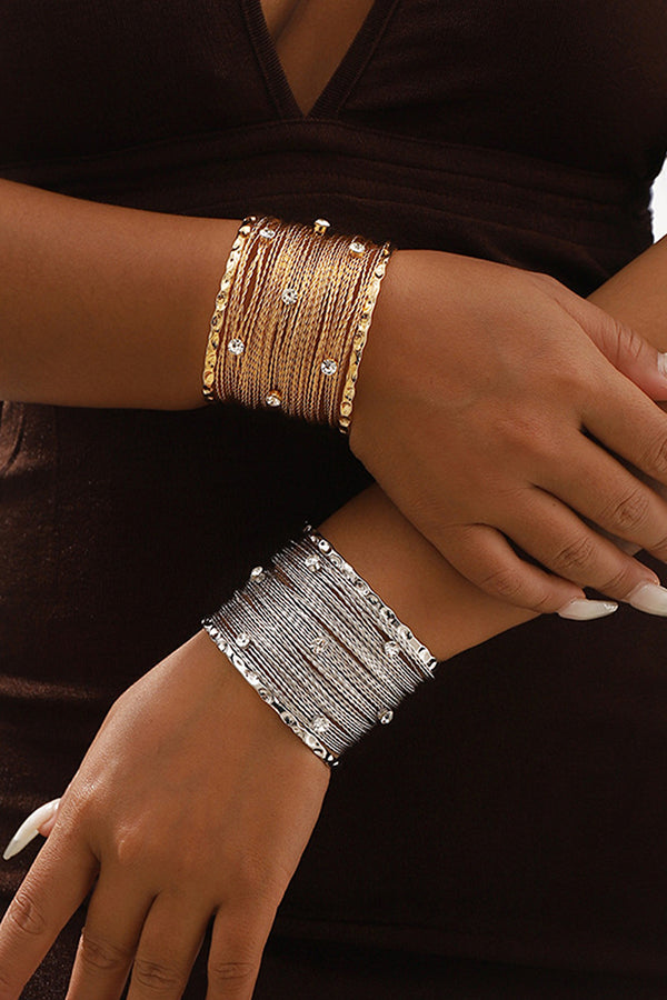 Sweet and Cool Punk Style Wide Metal Brushed Line Open Bracelet