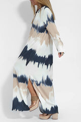 Tie Dye V Neck Pullover Long Sleeve Maxi Dress