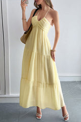 Solid Color Halterneck Tie Casual Holiday Style Maxi Dress