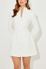 Solid Color Long-sleeved Slim-fit Button-down Casual Mini Dress