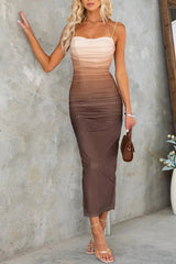 Timeless Se Mesh Gradient Ruched Cowl Neck Midi Dress
