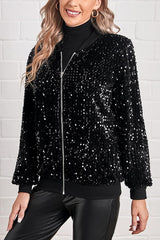 Fashionable Sequined Long-sleeved Zip-up Casual Jacket