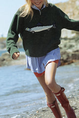 Fashionable Fish Pattern Round Neck Loose Knitted Sweater