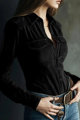 Stylish Suede Long-sleeved Button-down Casual Shirt
