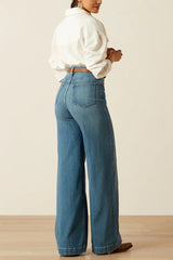 Fashion High Waist Casual Pocket Drape Stretch Straight Jeans