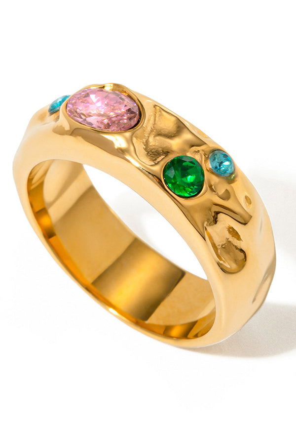 Multicolor Diamond-studded Stainless Steel Ring