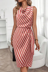 Unique Print Draped Front Neck Asymmetric Hem Mini Dress