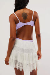 Solid Color Lace Elastic Waist Casual Mini Skirt