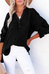 Solid Color Long Sleeve Pleated Button Loose Top