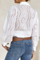 Fashion Hollow Puff Sleeve Casual Lapel Loose Shirt