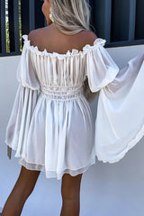 Dora Off Shoulder Bell Sleeves Elastic Waist Mini Dress