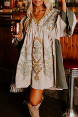 Sweet Duet Embroidered Bell Sleeve Babydoll Mini Dress