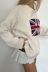 Flag Pattern Knitted Casual Crewneck Long Sleeve Sweater