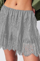 Solid Color Lace Elastic Waist Casual Mini Skirt