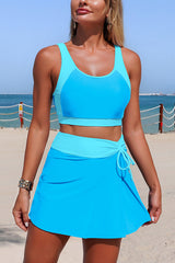 Stylish Color-blocked High-wsted Tie-up Stretch Two-piece Bikini Swimsuit