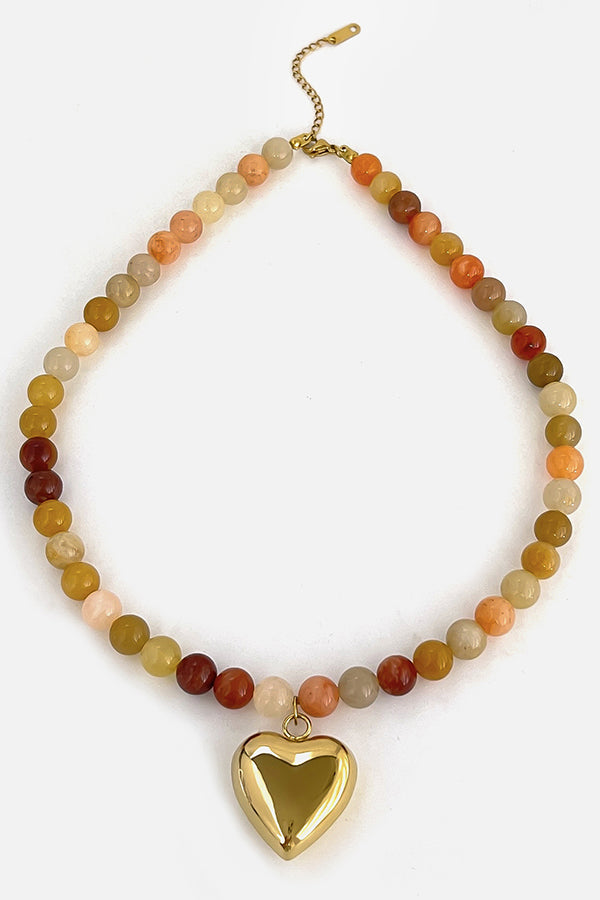 Multicolor Mixed Beaded Heart Pendant Necklace