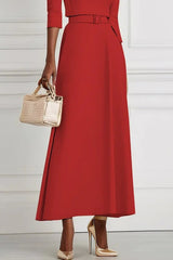Solid Color Off-the-shoulder Waist-tied Elegant Midi Dress
