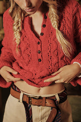 Solid Color Loose-fitting Openwork Long-sleeved Knit Sweater