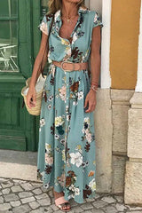 Fo Lady Floral Shirt Midi Dress belt Included