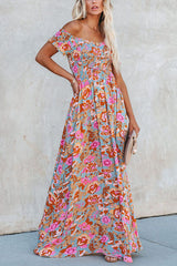Put It In Print Smocked Slit Maxi Dress