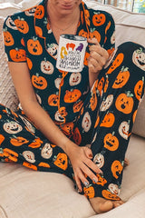 Fun for Fall Halloween Print Lounge Button Shirt and Pants Set
