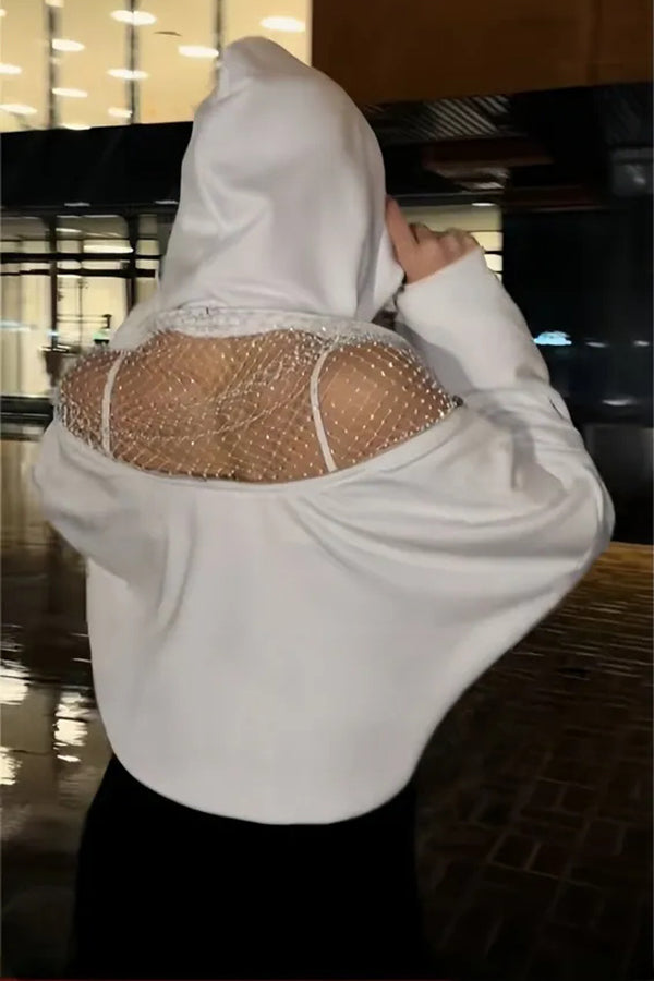 Solid Color Backless Cutout Loose Hooded Casual Sports Sweatshirt