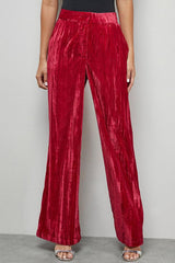 Solid Color Velvet Long-sleeved Waist Tie Top and Elastic Waist Casual Pocket Straight-leg Pants Set