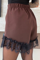 Amazing Items Lace Trim High Rise Elastic Waist Loose Mini Shorts