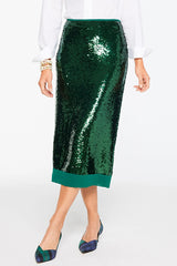 Shimmer Scene Sequin Patchwork Hem High Rise Slit Pencil Midi Skirt