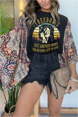 Unique Ethnic Print Batwing Sleeve Loose Top