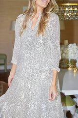 Shimmer and Shine Sequin Pocketed Tiered Party Holiday Midi Dress