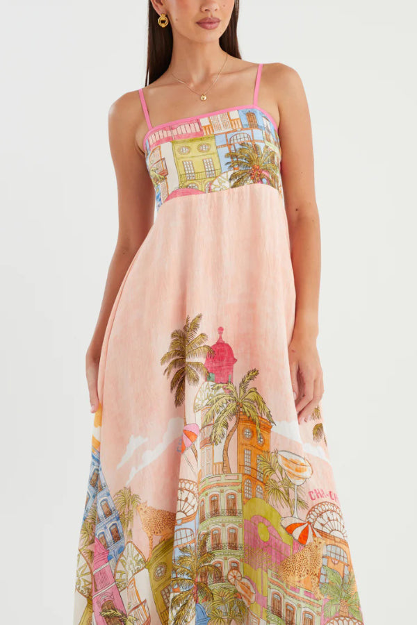 Unique Printed Loose Sleeveless Camisole Casual Vacation Maxi Dress