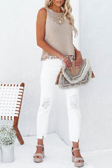 Solid Color Se Hollow Fringed Sweater