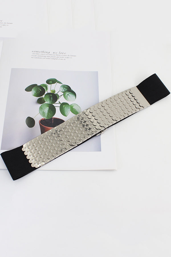 Fashionable Metal Fish Scale Elastic Belt