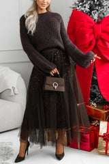 Party Daydream Sequin Tulle High Rise Elastic Waist Maxi Skirt