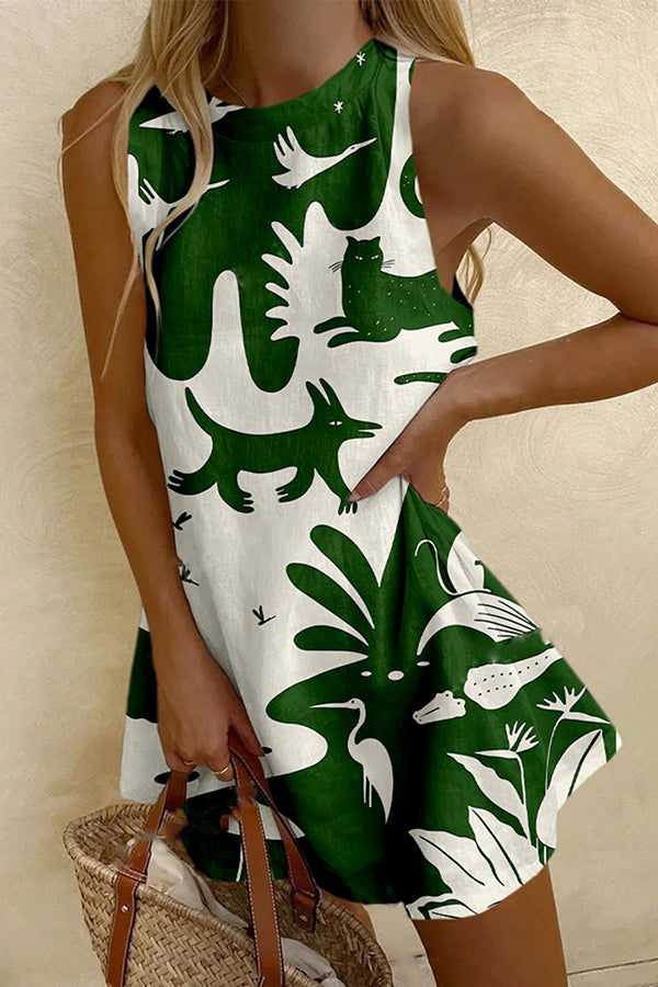 Abstract Animal Print Sleeveless Resort Mini Dress