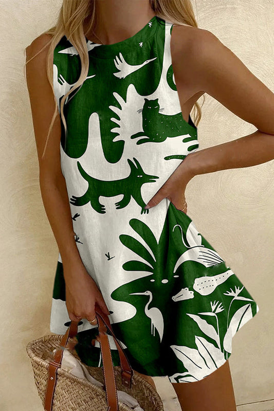 Abstract Animal Print Sleeveless Resort Mini Dress