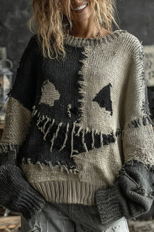 Halloween Print Loose Round Neck Long Sleeve Casual Sweatshirt