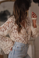 Fashion Hollow Lace Casual Long-sleeved Shirt