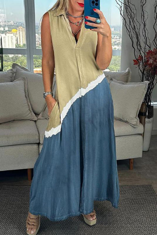 Unique Printed V-Neck Sleeveless Casual Maxi Dress