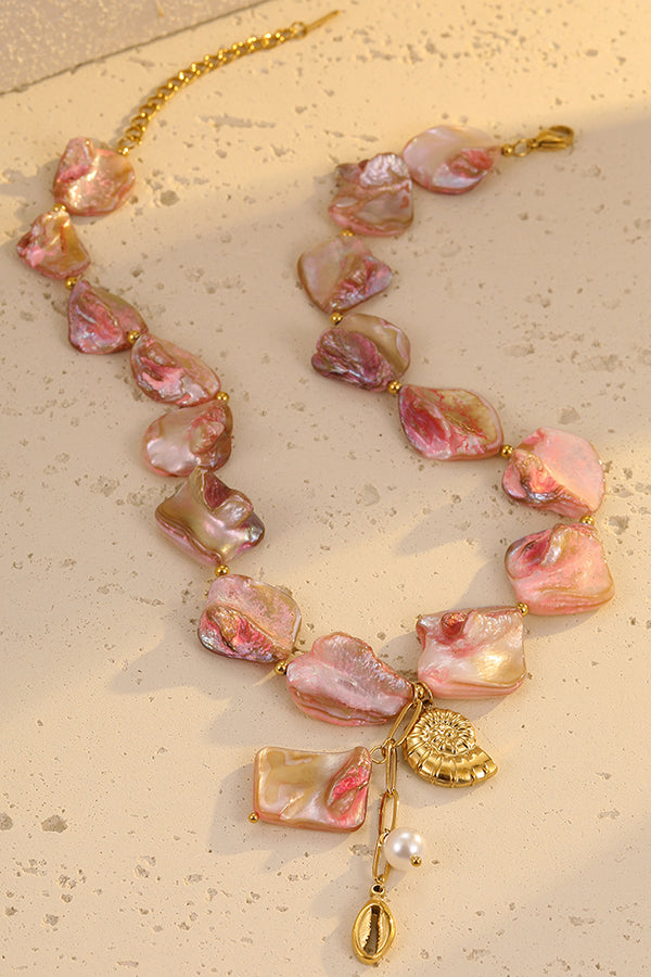 Fashion Pink Beaded Shell Beach Style Necklace