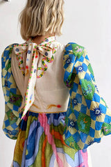 Dear To My Heart Unique Print Lantern Sleeve A-line Midi Dress