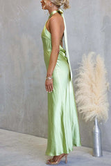 Satin Fashion Halter Backless Slim Elegant Maxi Dress
