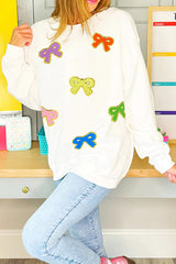 Christmas Sequined Multi-colored Bow Crew Neck Long-sleeved Loose Sweatshirt