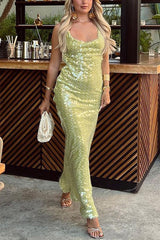 Fashionable Sequined Sexy Open Back Slim Maxi Dress