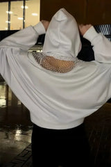 Solid Color Backless Cutout Loose Hooded Casual Sports Sweatshirt