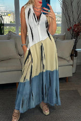 Unique Printed V-Neck Sleeveless Casual Maxi Dress