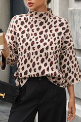 Leopard Print Loose Turtleneck Casual Knitted Sweater